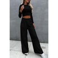 Black Crop Top and Wide Leg Pants Two Piece Set matching