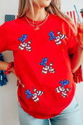 Black Patriotic Sequin Balloon Puppy Graphic Crewneck Tee