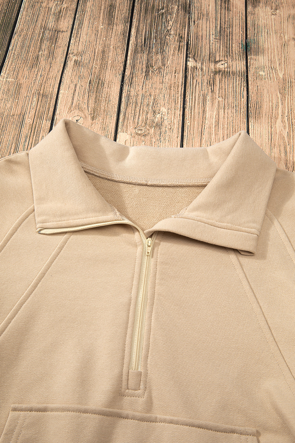 Smoke Green Quarter Zip Stand Neck Kangaroo Pocket Sweatshirt