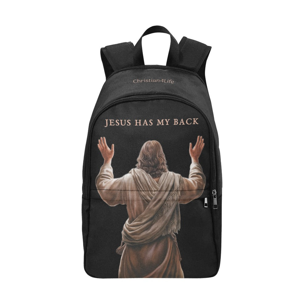 "Jesus Has My Back" Graphic design Christian Backpack (black)