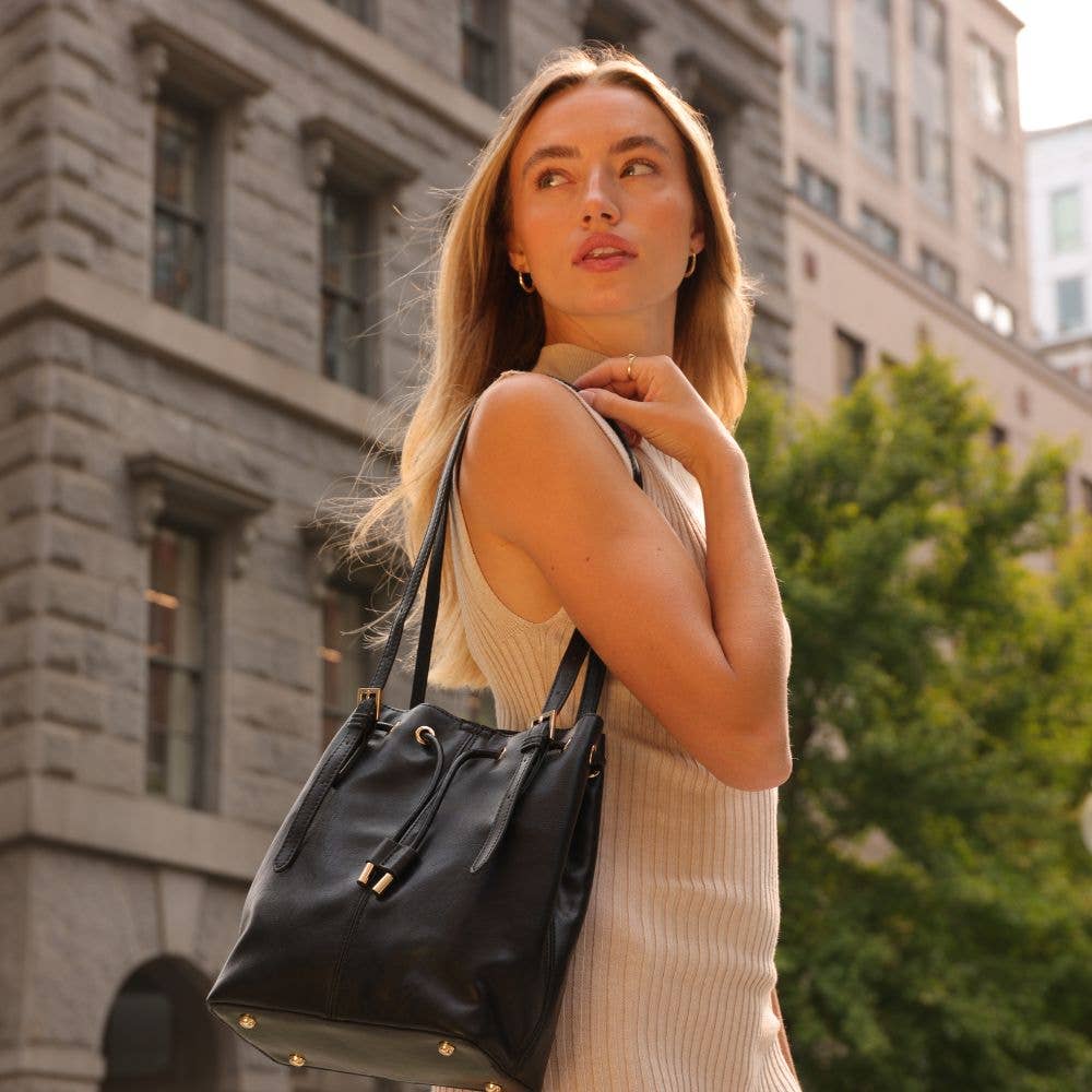 Sally Black Recycled Vegan Leather Shoulder Bag