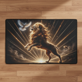 Lion of Judah and the Holy Spirit Area Rug with Golden Rays - Black Binding 31"x20"