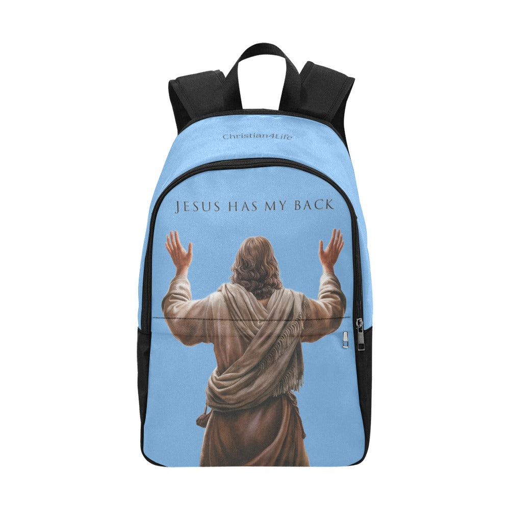 "Jesus Has My Back" Christian Backpack-Black Side Accent (Choose Green or Blue shades)