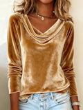 Velvet Cowl Neck Long Sleeve Top