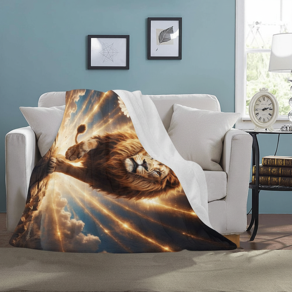 Lion of Judah, Holy Spirit, Clouds and Golden Rays -Ultra-Soft Micro Fleece Blanket (4 sizes)