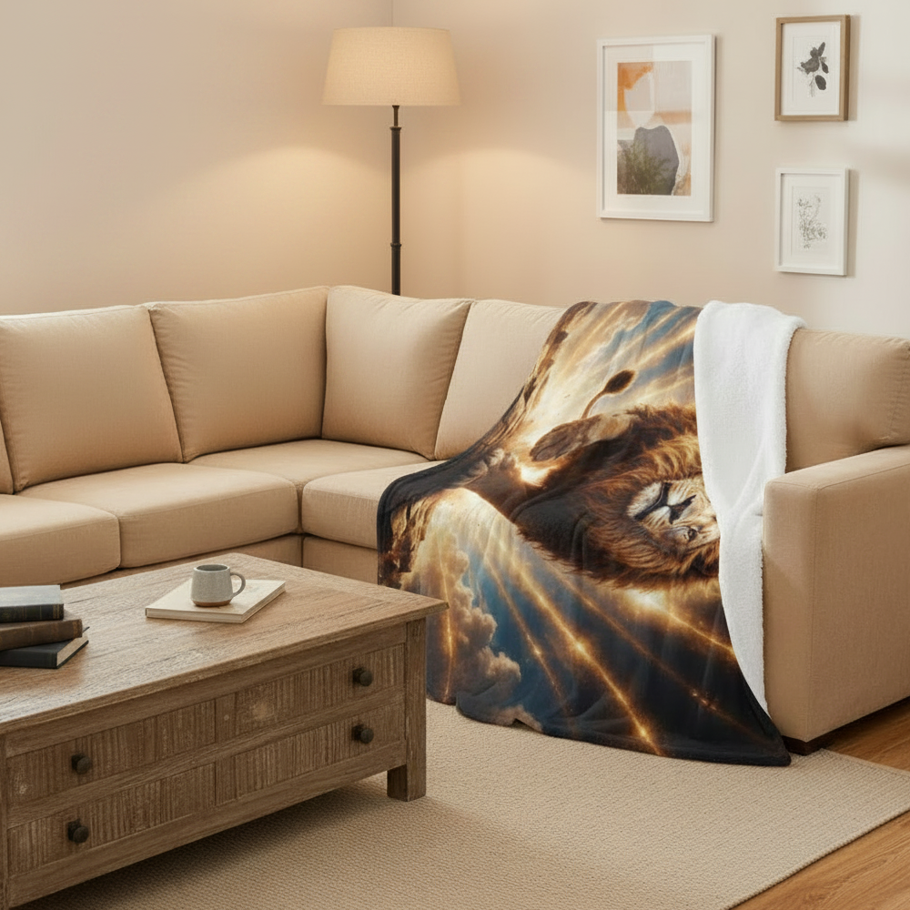 Lion of Judah, Holy Spirit, Clouds and Golden Rays -Ultra-Soft Micro Fleece Blanket (4 sizes)