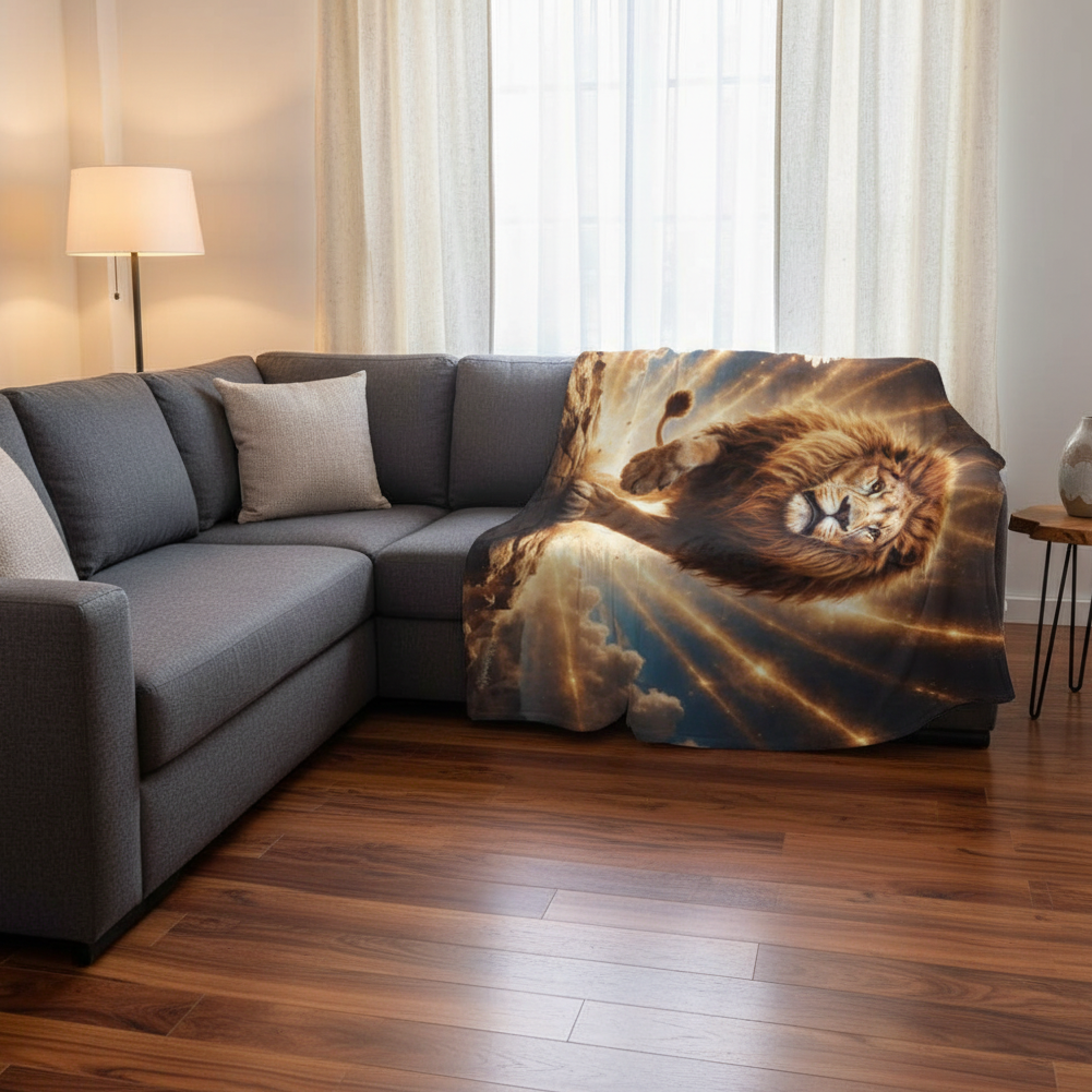 Lion of Judah, Holy Spirit, Clouds and Golden Rays -Ultra-Soft Micro Fleece Blanket (4 sizes)