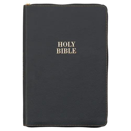 KJV Bible Thinline Large Print (Faux Leather, Black W/Zipper) - Leather