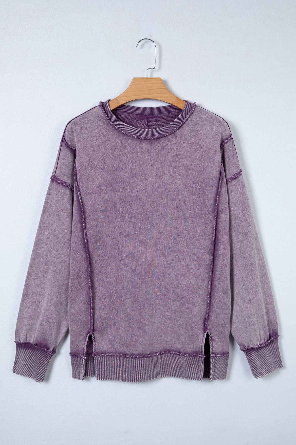 Valerian Mineral Wash Exposed Seam Side Slit Sweatshirt
