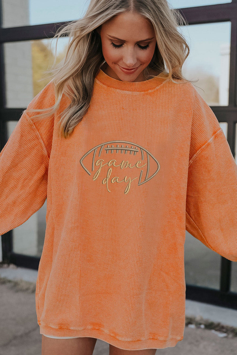 Black Football Graphic Game Day Embroidered Corded Sweatshirt