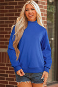 Dark Blue Solid Color Oversized Mock Neck Sweatshirt