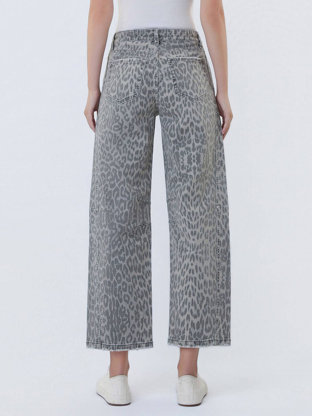 Kate Grey Leopard Barrel Drawstring Jeans