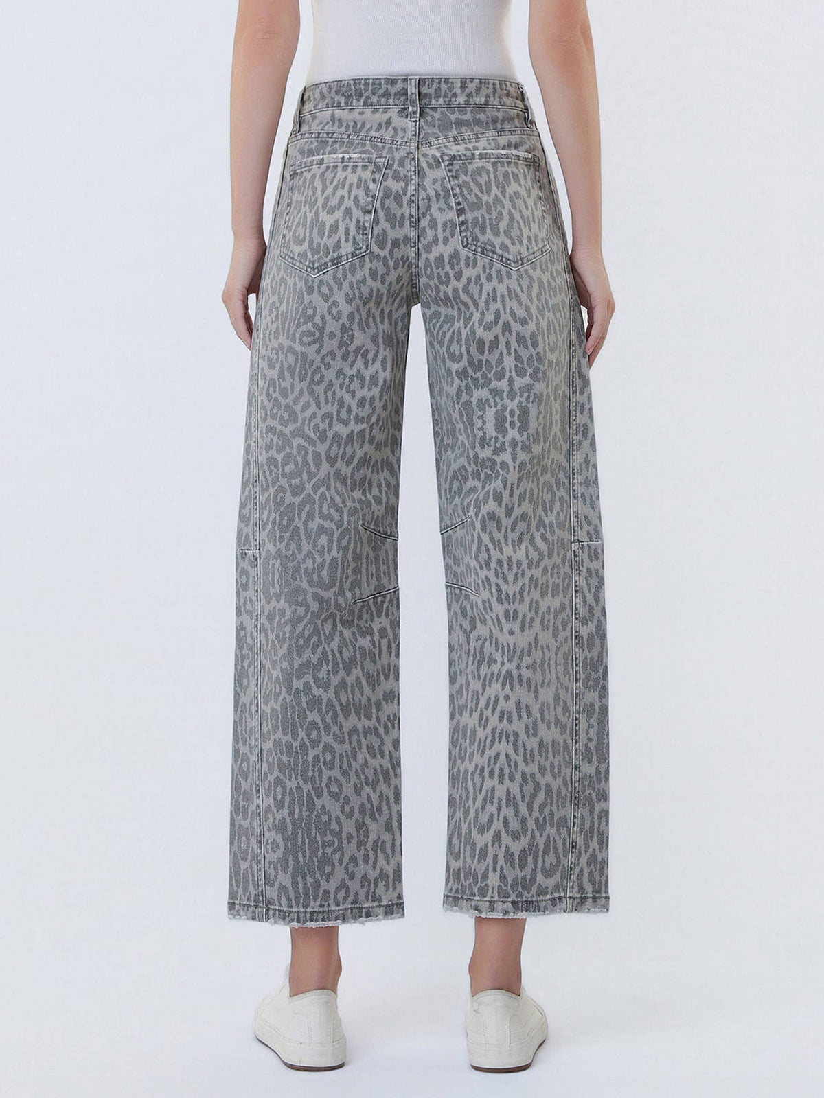 Kate Grey Leopard Barrel Drawstring Jeans