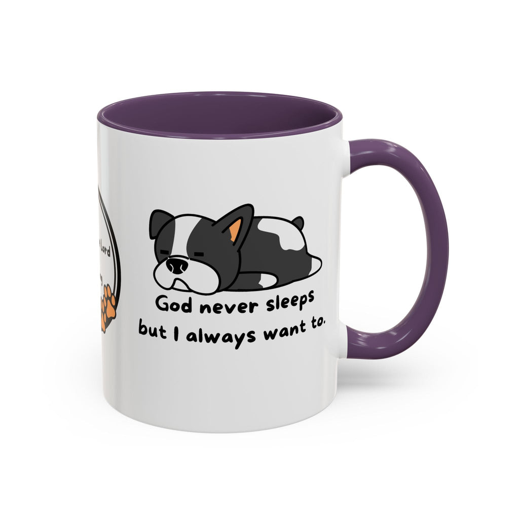 Christian "God never sleeps" 11 oz and 15oz Accent Mug, multiple colors, Christian Mug