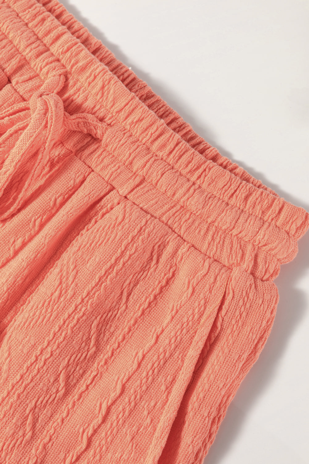 Jet Stream Textured Patched Pocket Short Sleeve Top Drawstring Shorts Set