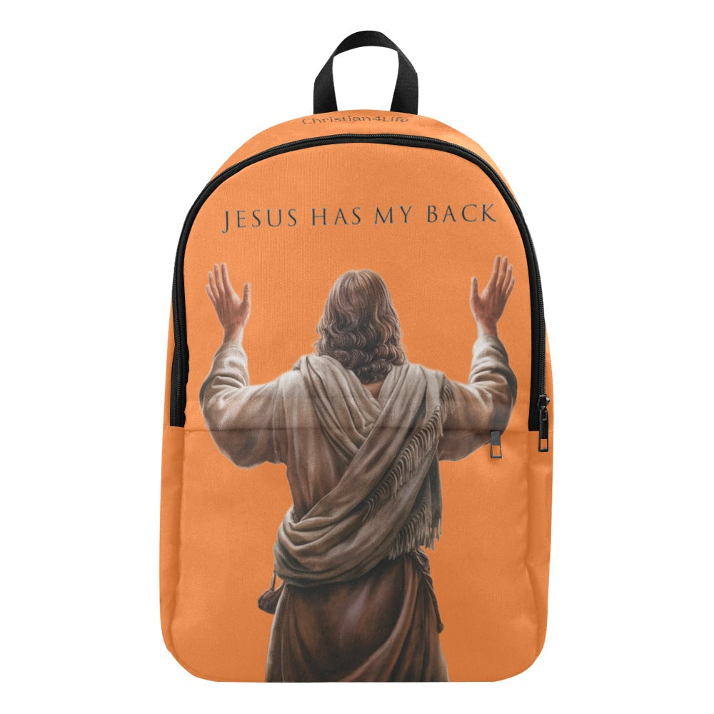 "Jesus Has My Back" Graphic design Christian Backpack (Choose Orange Shade)