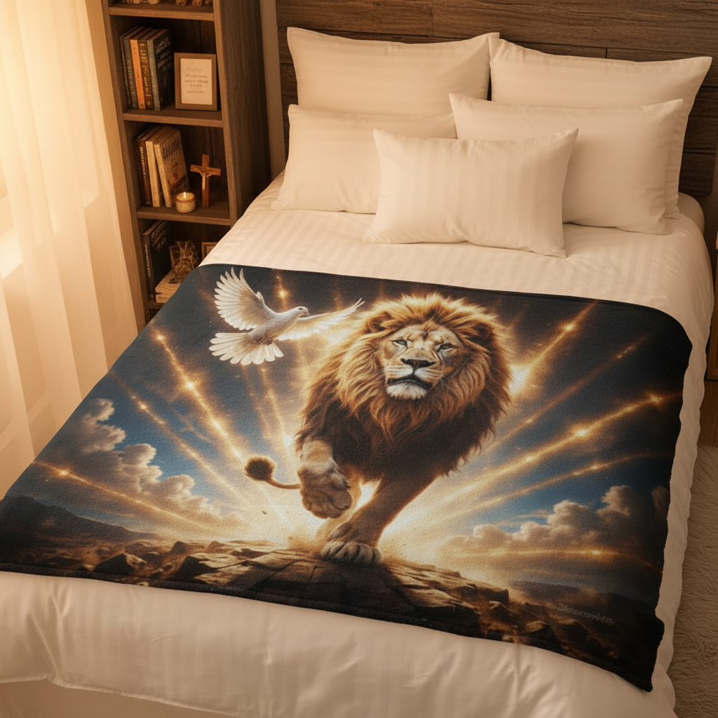 Lion of Judah, Holy Spirit, Clouds and Golden Rays -Ultra-Soft Micro Fleece Blanket (4 sizes)