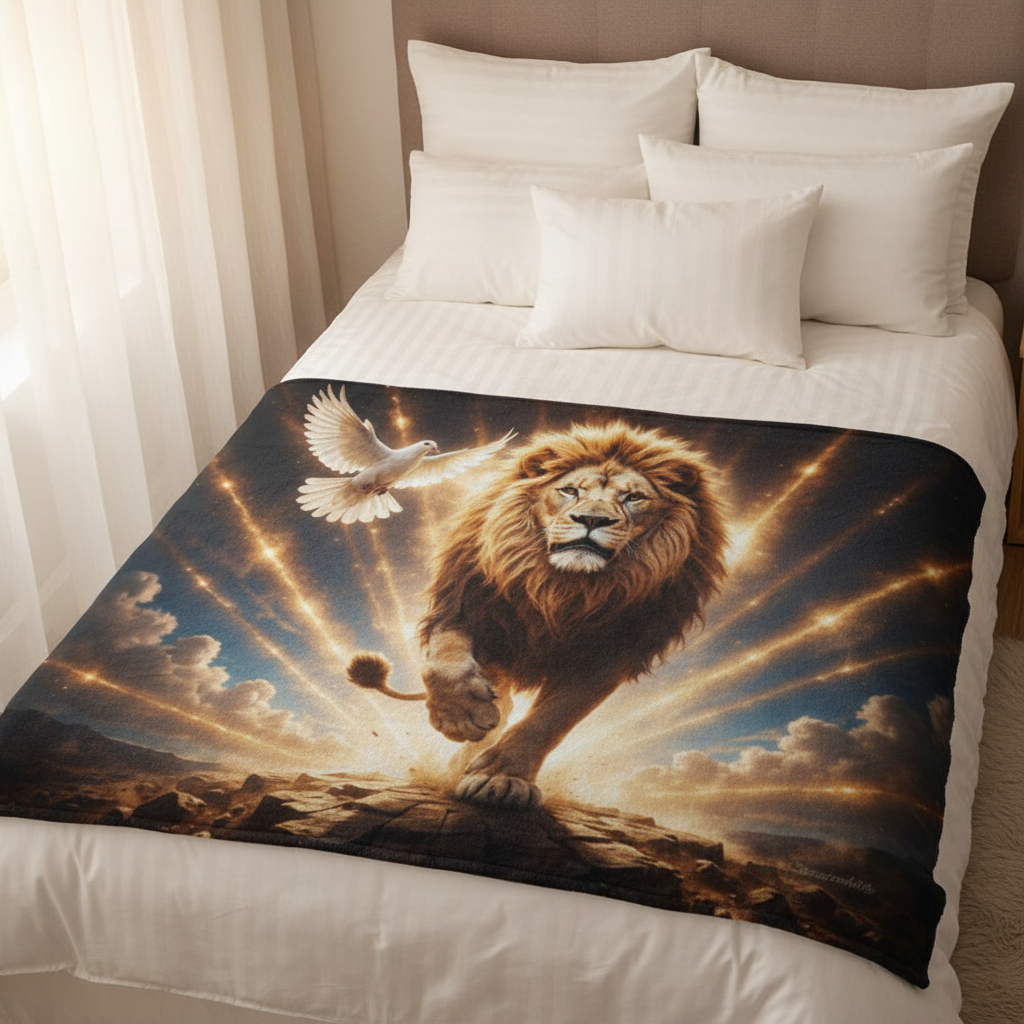 Lion of Judah, Holy Spirit, Clouds and Golden Rays -Ultra-Soft Micro Fleece Blanket (4 sizes)