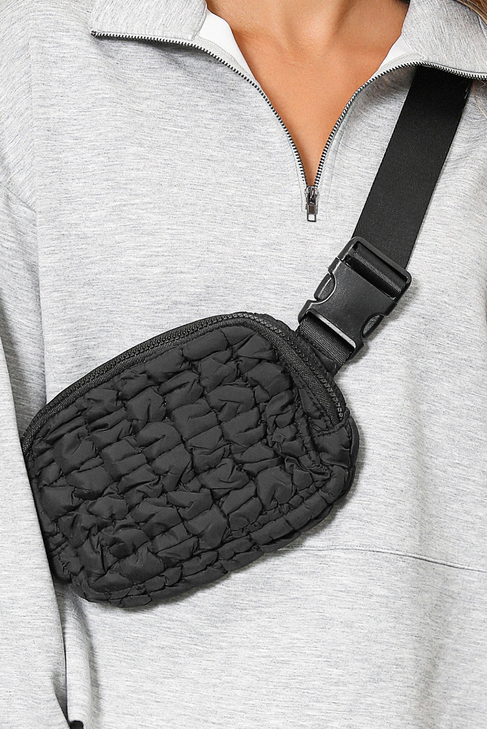 Gray Quilted Puffer Belt Bag Fanny Pack