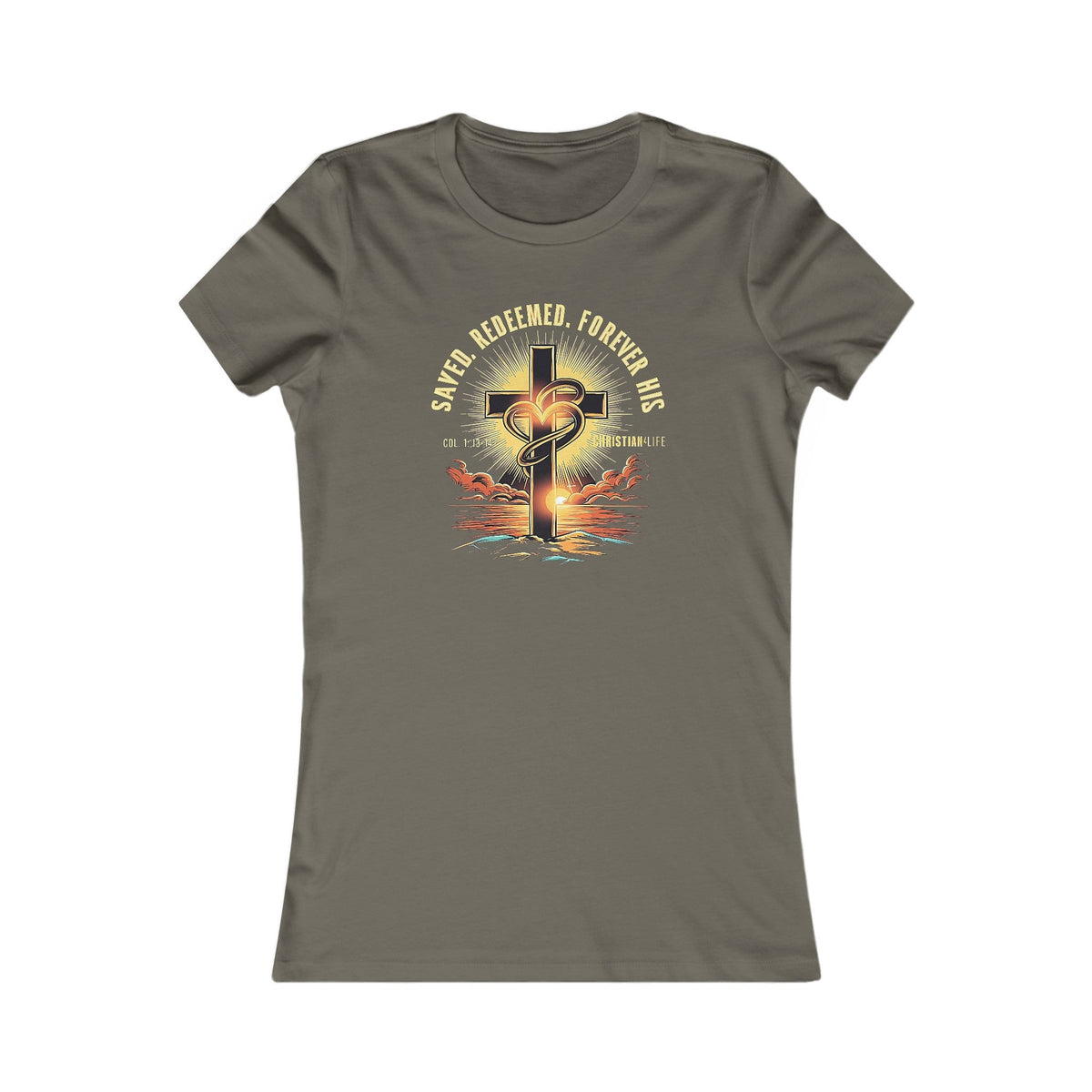 Women's "Saved, Redeemed, Forever His" inspirational style Christian t-shirt