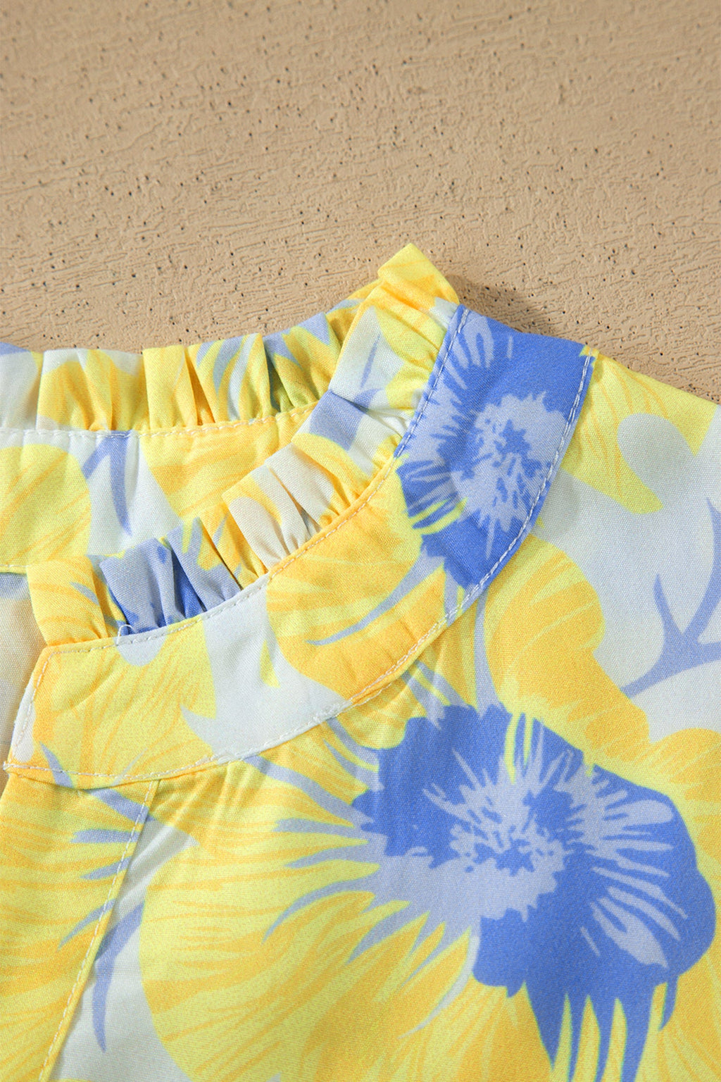 Yellow Short Bubble Sleeve Summer Floral Blouse