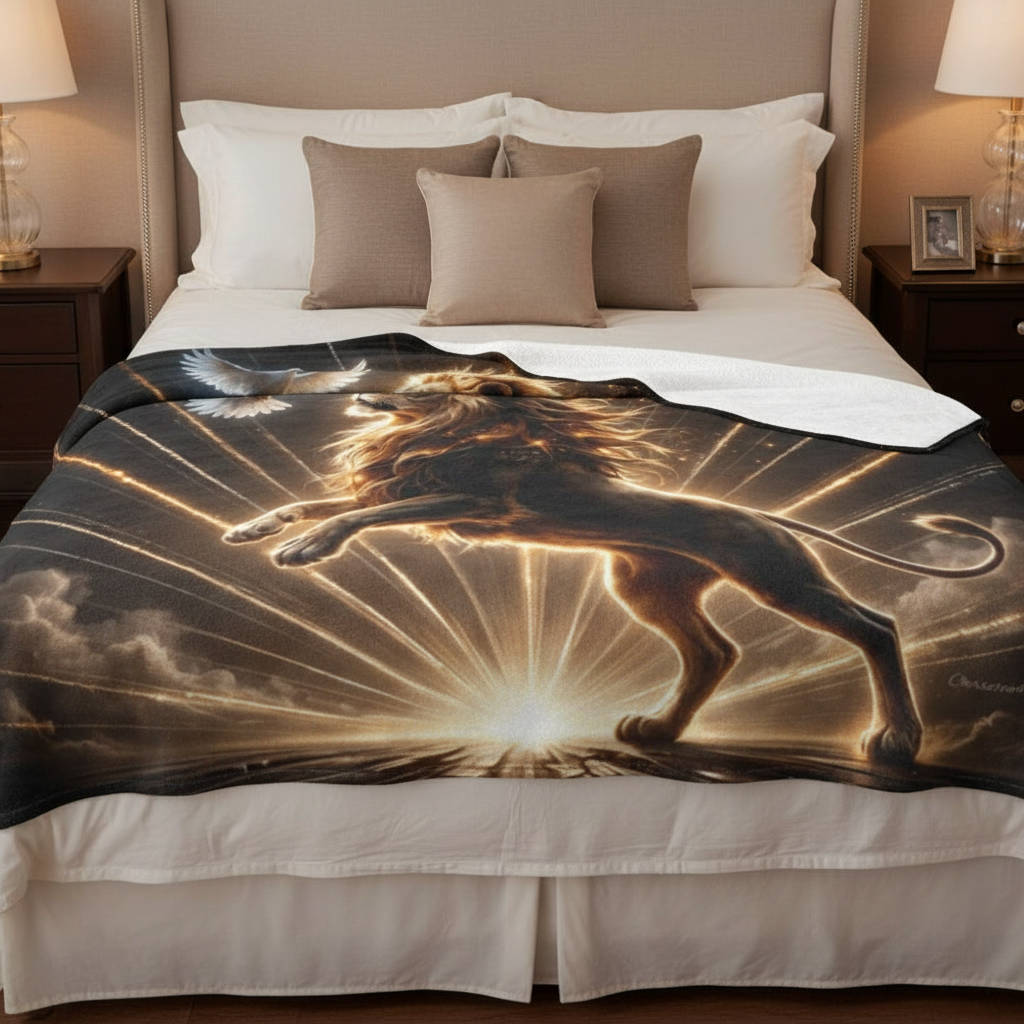 Lion of Judah and Holy Spirit with Golden Rays -Ultra Soft Micro Fleece Blanket (multiple sizes)