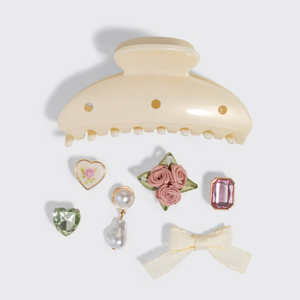 KitschPop™️Curved Claw Clip 7pc Set Vintage- Pearlized Cream