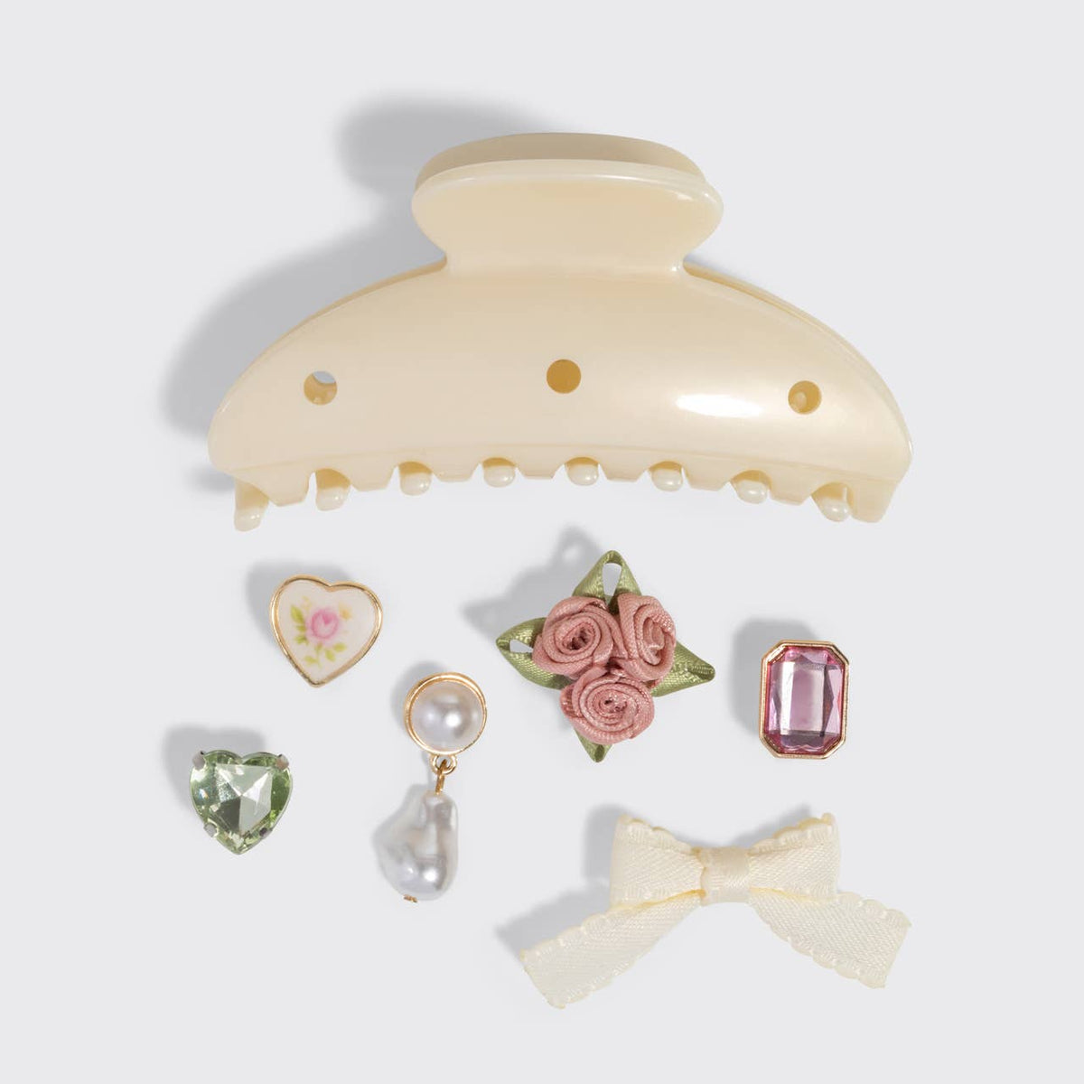 KitschPop™️Curved Claw Clip 7pc Set Vintage- Pearlized Cream