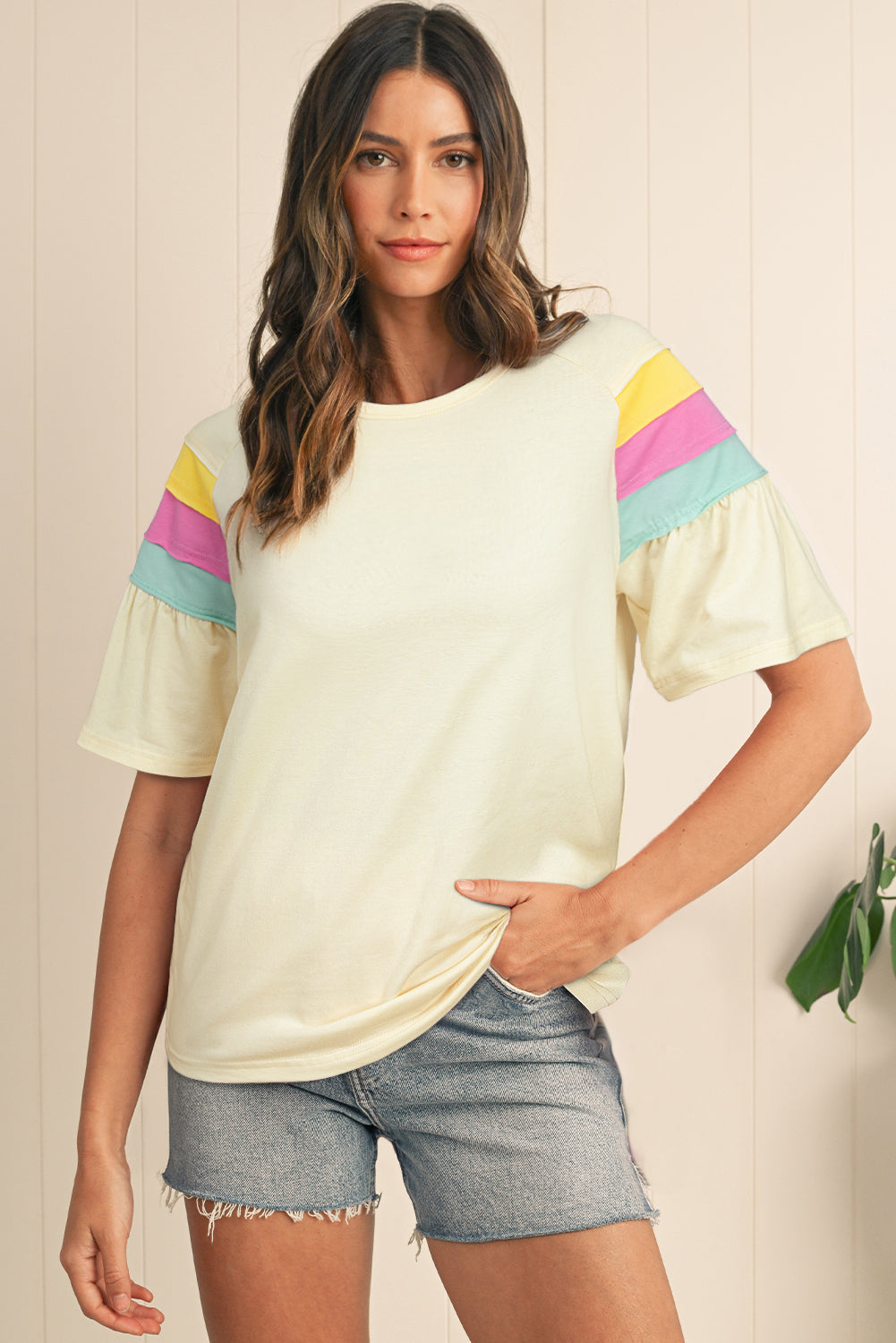 White Colorblock Short Sleeve Round Neck T-Shirt