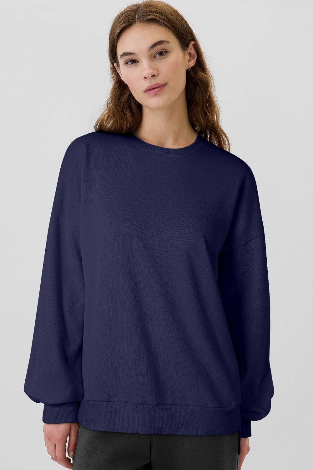 Sea Green Solid Fleece Lined Drop Shoulder High Low Sweatshirt