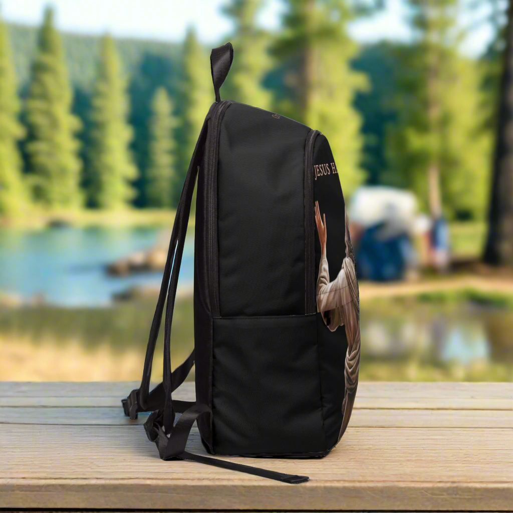 "Jesus Has My Back" Graphic design Christian Backpack (black)