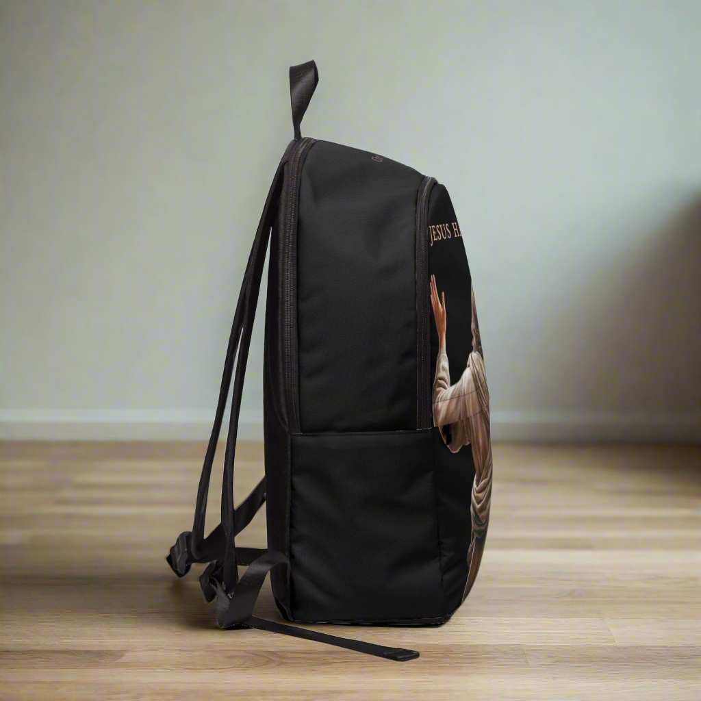 "Jesus Has My Back" Graphic design Christian Backpack (black)