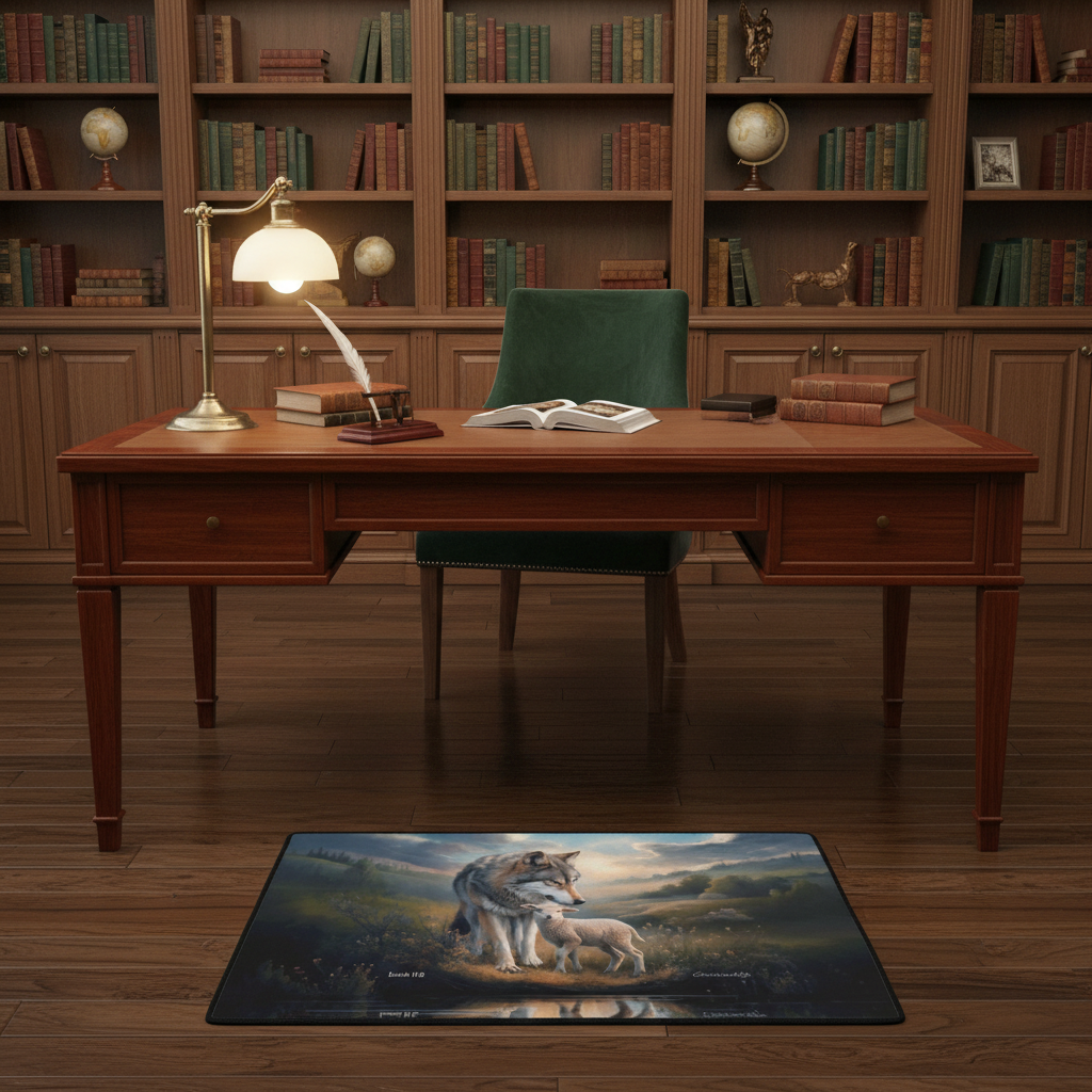 Wolf and Lamb Christian area rug / Mat 31" x 20" (choose from 3 designs) with Black Binding