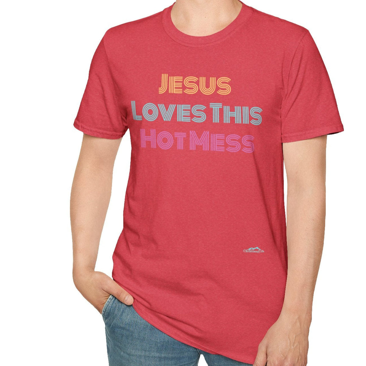 Unisex "Jesus Loves this Hot Mess" Christian Cotton Softstyle T-Shirt