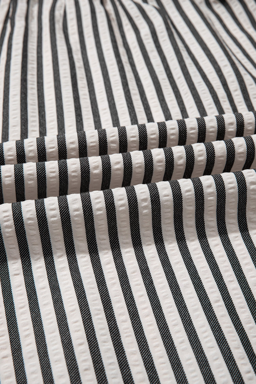 Black Stripe Scallop Trim Shirt Collar Half Button 3/4 Sleeve Long Dress