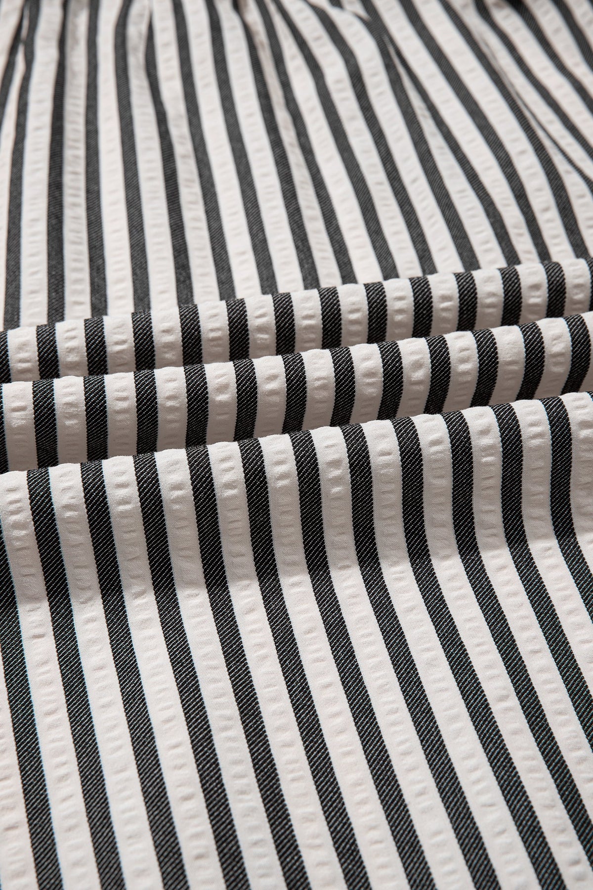 Black Stripe Scallop Trim Shirt Collar Half Button 3/4 Sleeve Long Dress