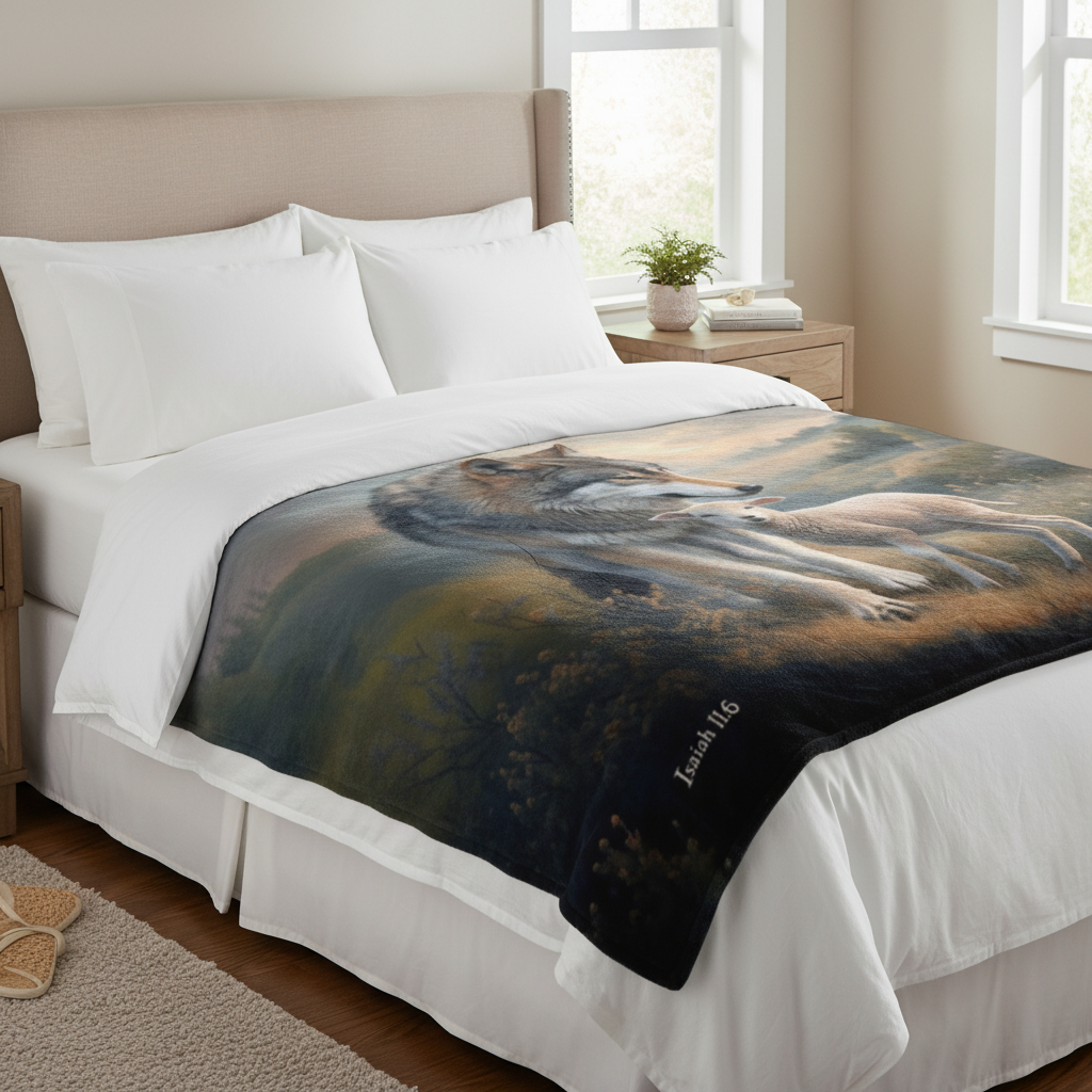 Wolf and Lamb-Isaiah 11:6 -Ultra-Soft Micro Fleece Blanket (multiple sizes)