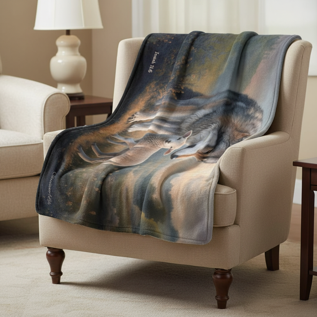 Wolf and Lamb-Isaiah 11:6 -Ultra-Soft Micro Fleece Blanket (multiple sizes)