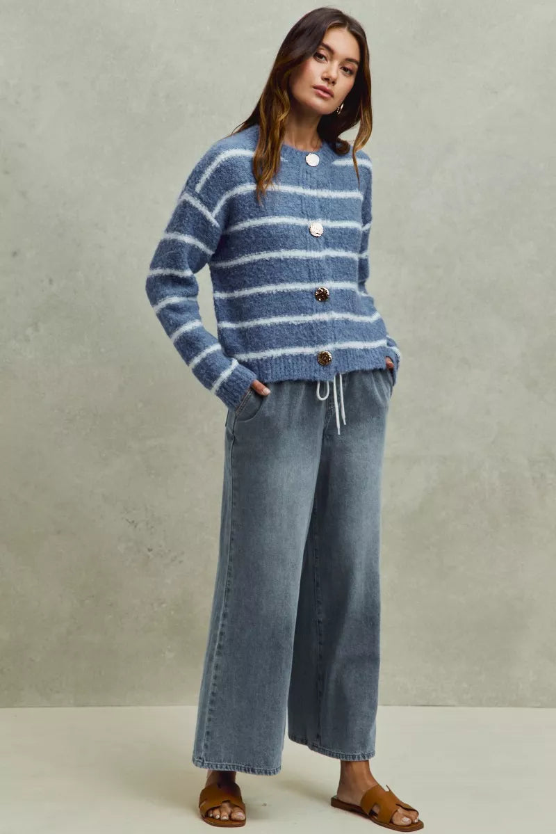 SO ME Mid Rise Elastic Waist Flare Denim Jeans