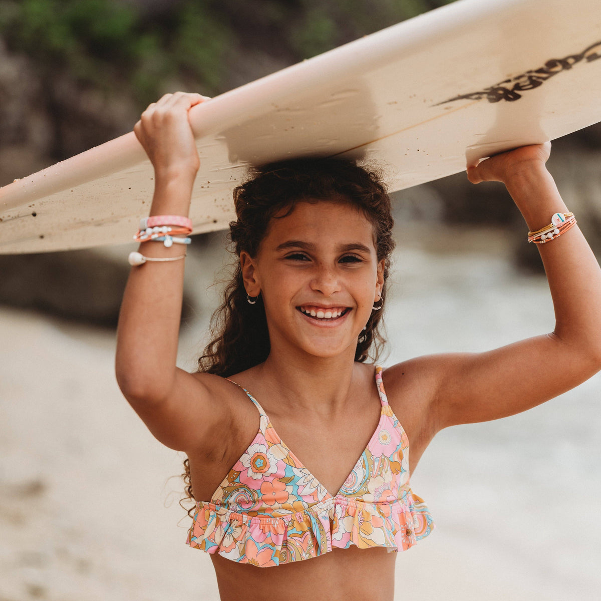 "Surf" Surfboard with Silver Accents Hair Tie Bracelets