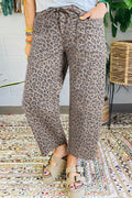 Blue Leopard Print Drawstring Waist Pocketed Wide Leg Jeans