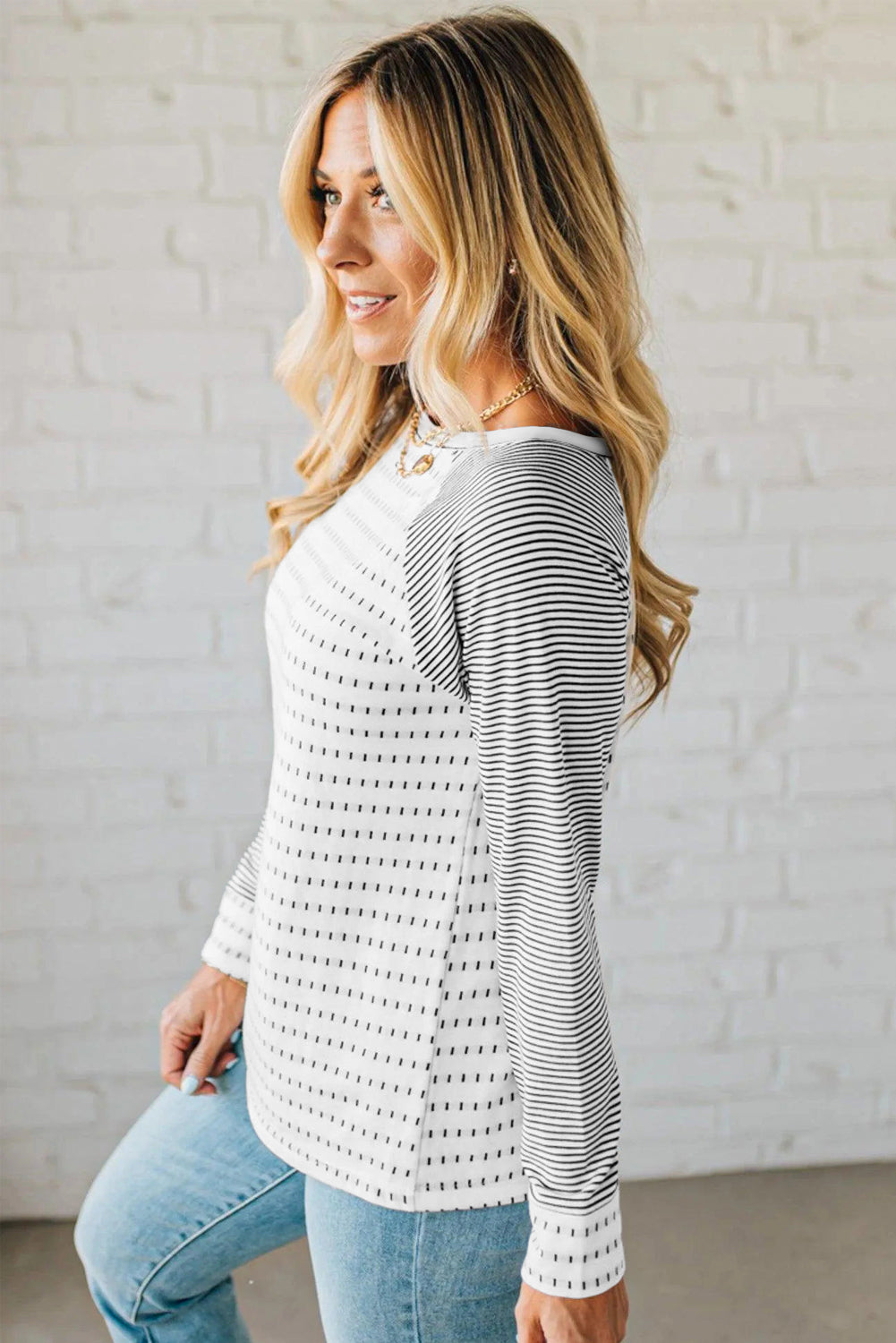 Black Stripe Raglan Patchwork Long Sleeve Tee