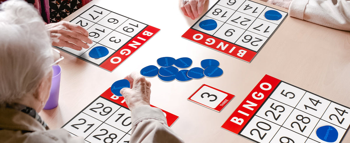 Assistex Large Text Bingo Games for Seniors – 11 Double Sided Board Games for Dementia Patients – Easy to Hold Alzheimer's Games