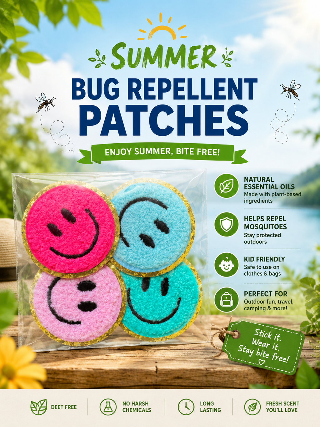 Natural Bug Repellent Patches | DEET-Free Mosquito Protection for Kids & Adults
