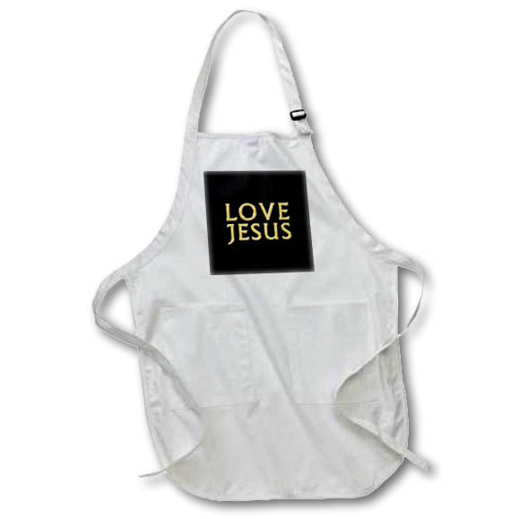 Apron - Love Jesus elegant Christian text of yellow color on black backdrop Alexis Design - Religion