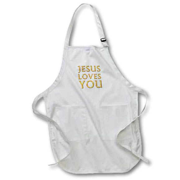 Apron - Jesus Loves You positive Christian text of yellow color on white Alexis Design - Religion