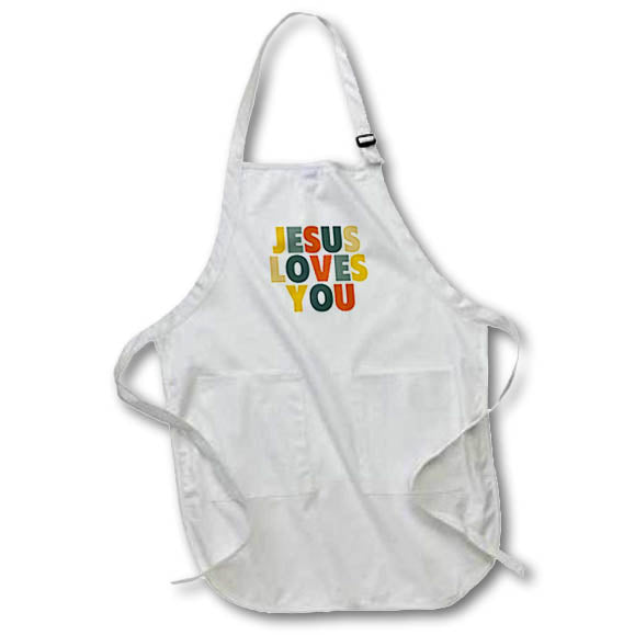Apron - Retro Color Jesus Loves You Design Christian Library Prints 3dRose - Rosette - Christian Library