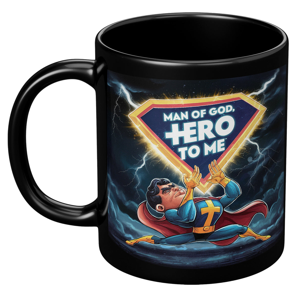Christian4Life Superhero 11oz Black Mug - "Man of God, Hero to Me" Christian Mug