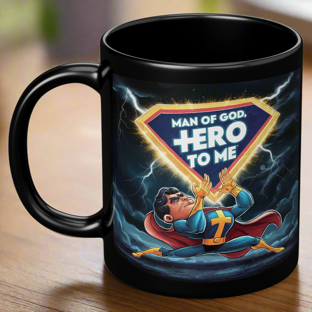 Christian4Life Superhero 11oz Black Mug - "Man of God, Hero to Me" Christian Mug