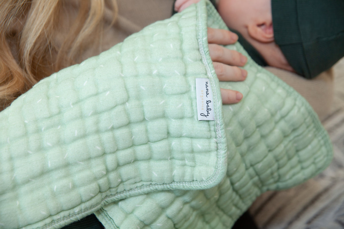 PREORDER - ORGANIC MUSLIN BURP CLOTHS, 3 PACK (PISTACHIO + CREAM)